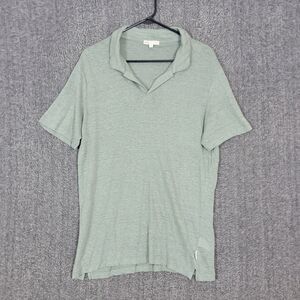 Onia Polo Shirt Mens Large Green 100% Linen Short Sleeve Lightweight Resort